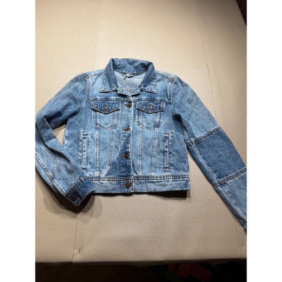 Free People Jackets & Blazers - Free People Womens Light Wash Paneled Denim Trucker Jacket Blue Size S
